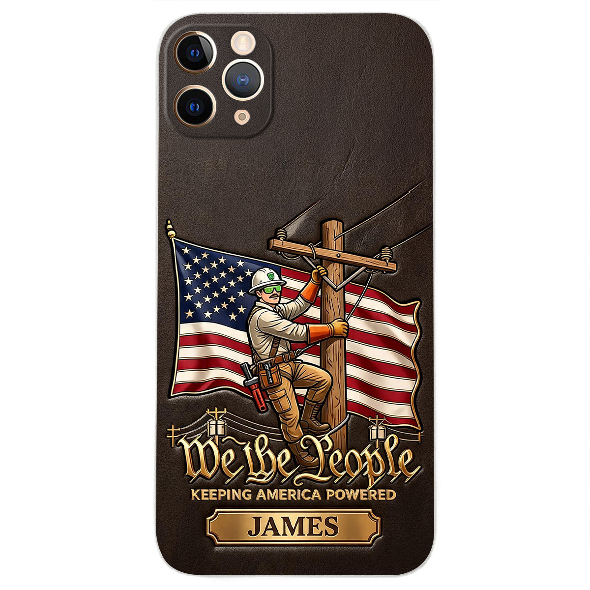 We The People - Personalized Lineman 3D Embossed Leather Phone Case
