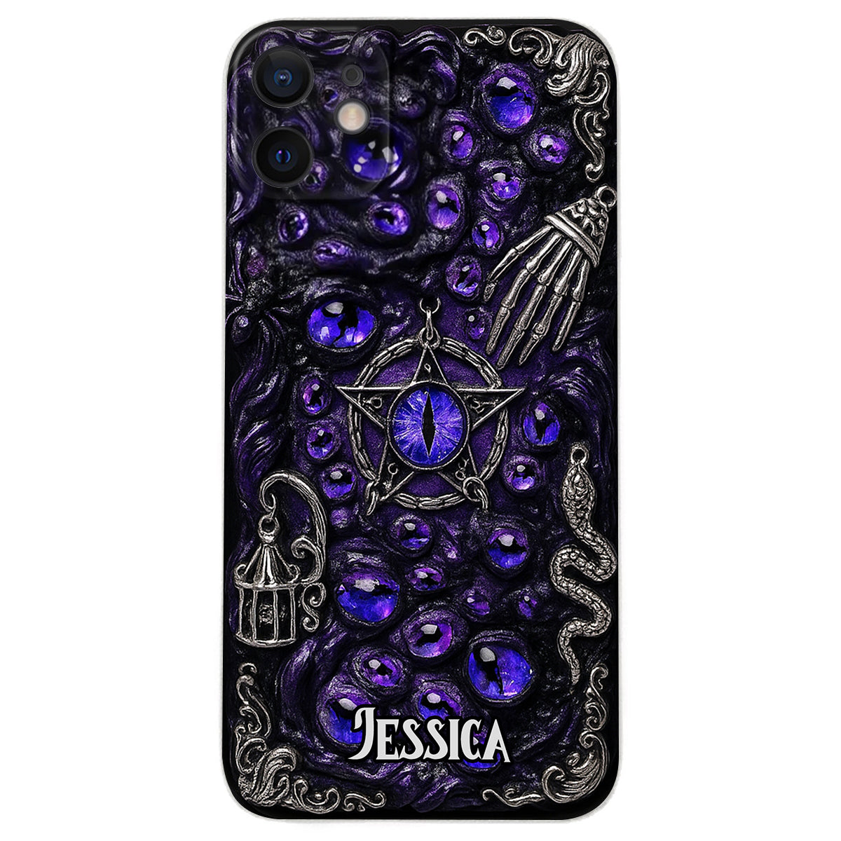Étui de téléphone en cuir personnalisé, style sorcière, pentacle gothique - Coque de téléphone personnalisée inspirée des sorcières