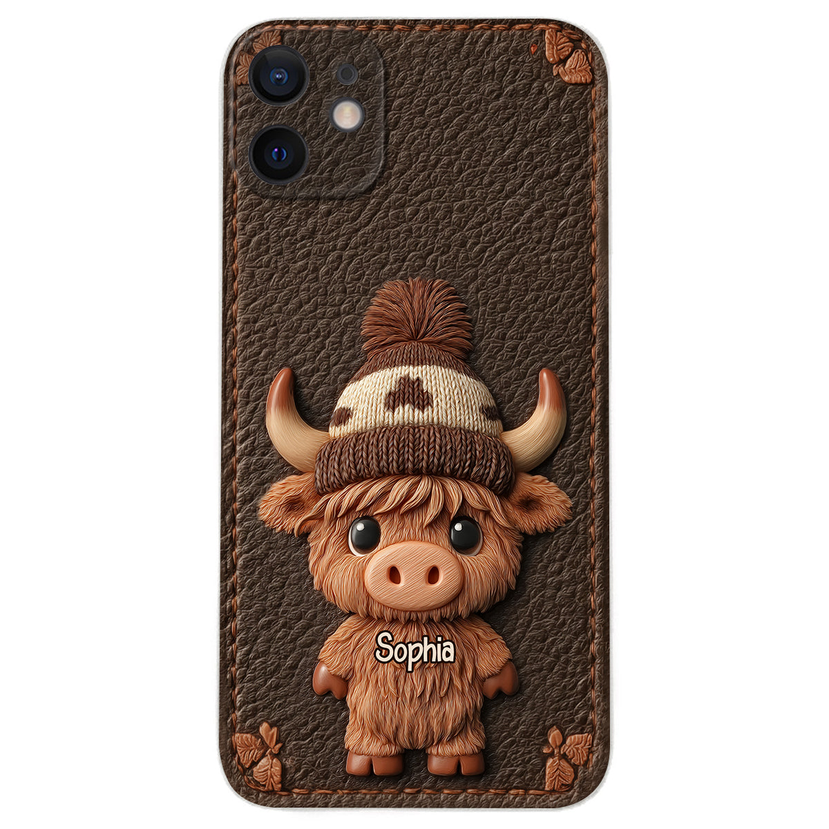 Love Highland Cows - Personalized Highland Cow Leather Phone Case