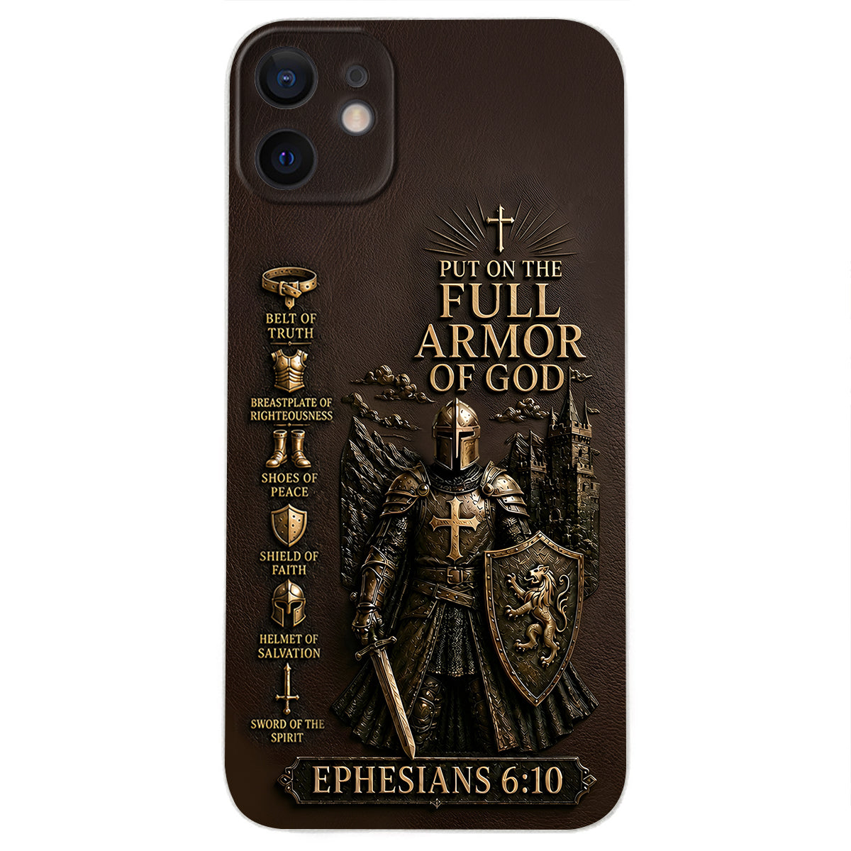 Mettez l'Amour Complet de Dieu, Cadeau pour Chrétiens - Coque de Téléphone en Cuir Personnalisée 3D Embossée