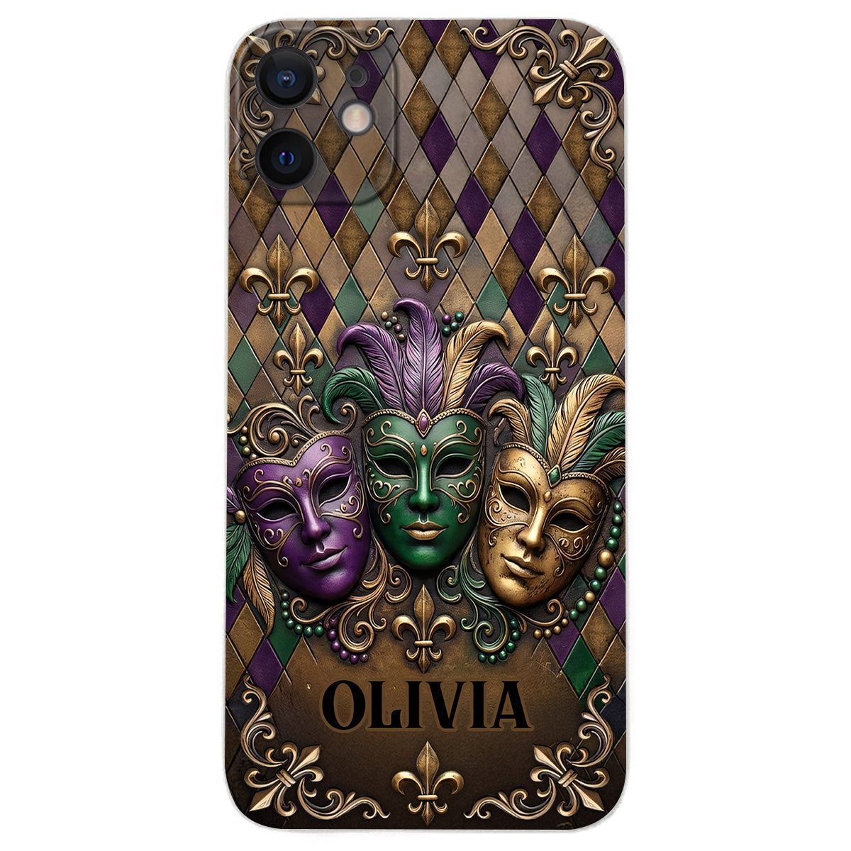 Mardi Gras Fleur de Lis - Personalized Mardi Gras Leather Phone Case
