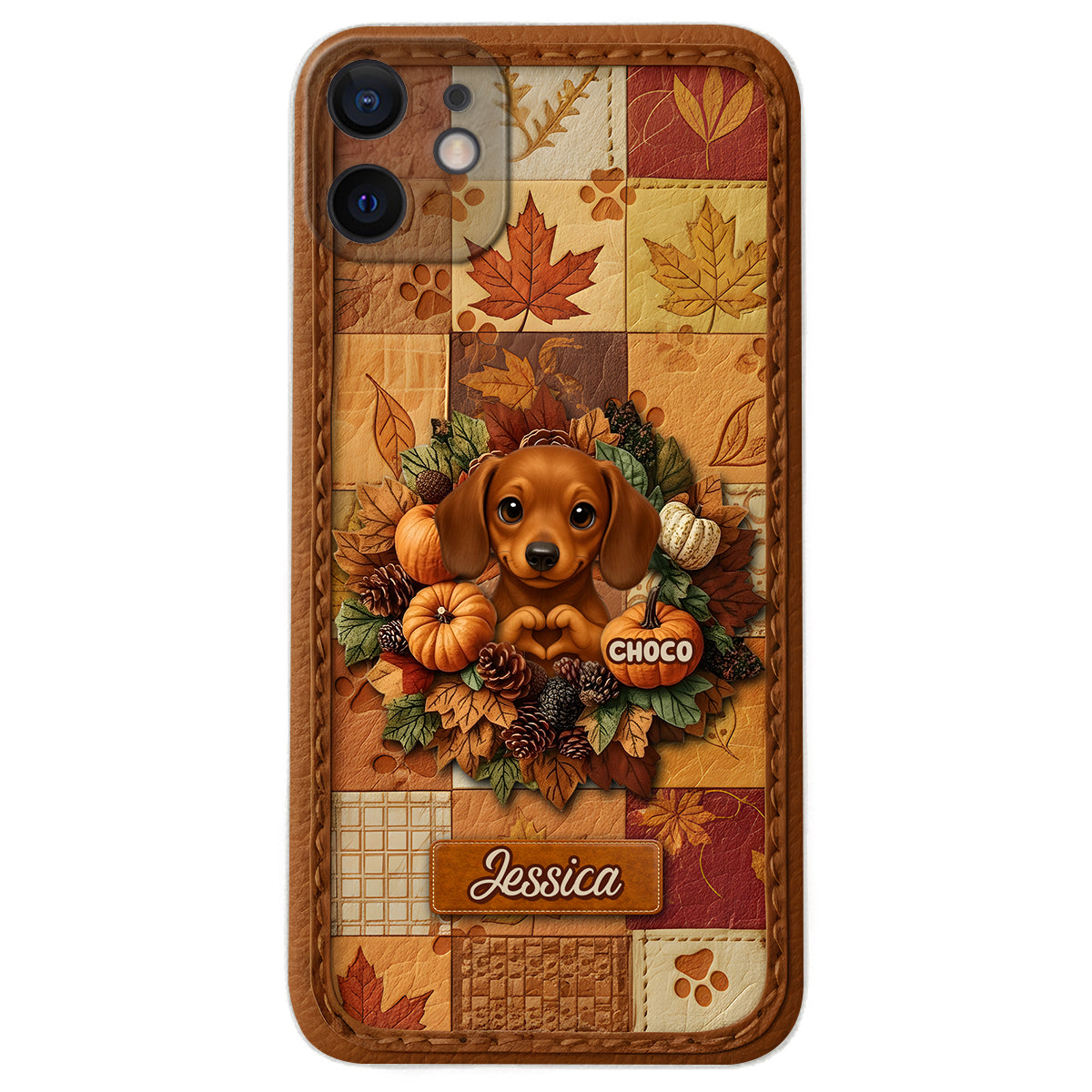 Bienvenue à l'automne - Étui de téléphone en cuir personnalisé pour chien