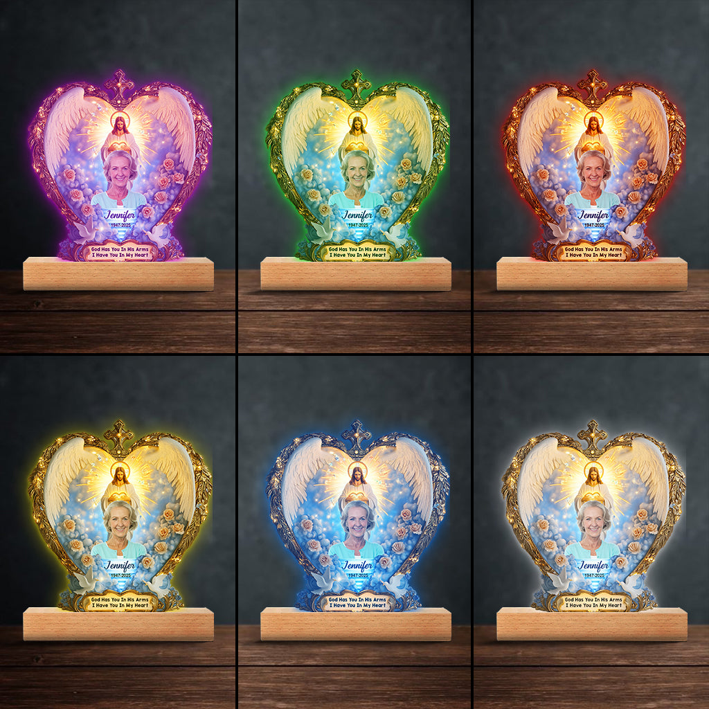 God Has You In His Arms - Personalized Memorial Shaped Plaque Light Base