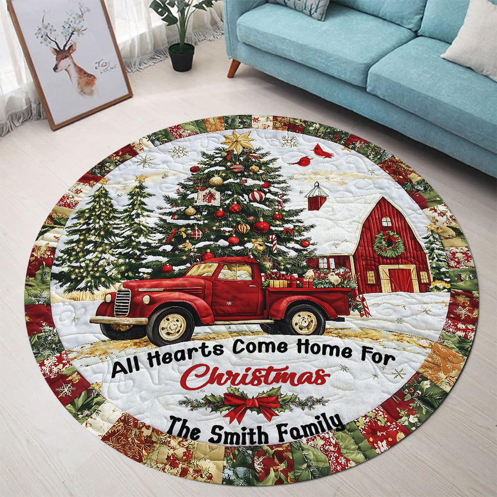 Tous les cœurs rentrent à la maison pour Noël - Tapis rond familial personnalisé