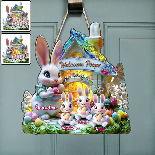 Welcome Peeps - Personalized Grandma Custom Shaped Wood Sign