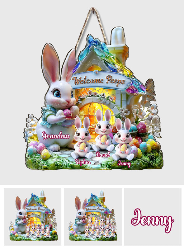 Welcome Peeps - Personalized Grandma Custom Shaped Wood Sign