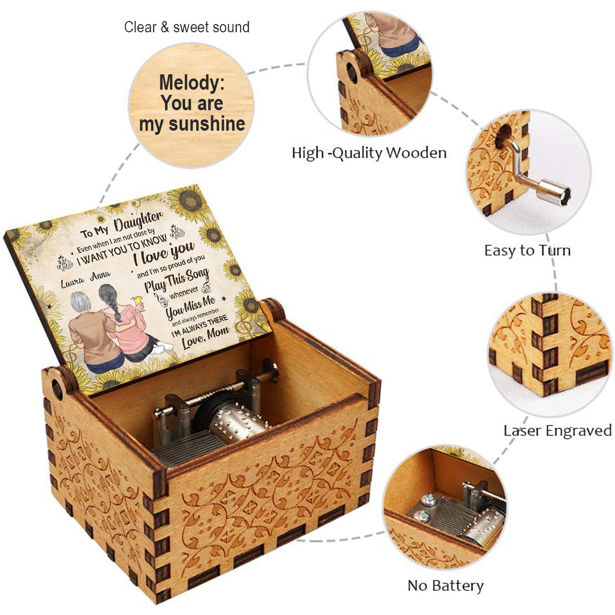Play This Song - Gift for grandma, mom, daughter, granddaughter - Personalized Hand Crank Music Box