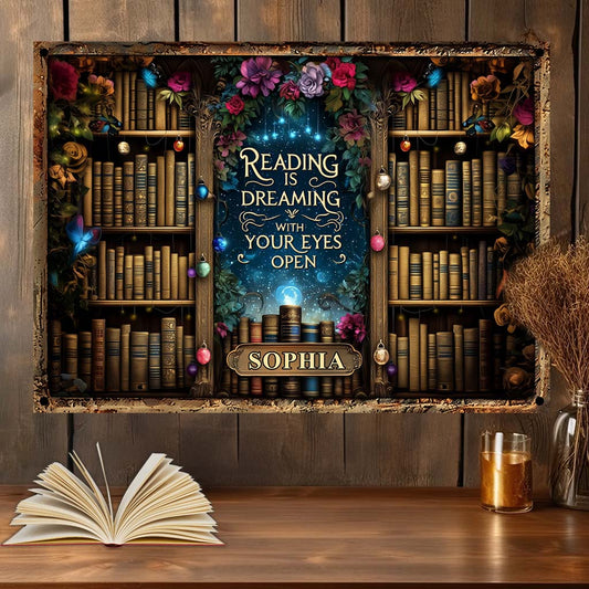 Lire, c'est rêver - Plaque métallique rectangulaire personnalisée « Lire, c'est rêver »