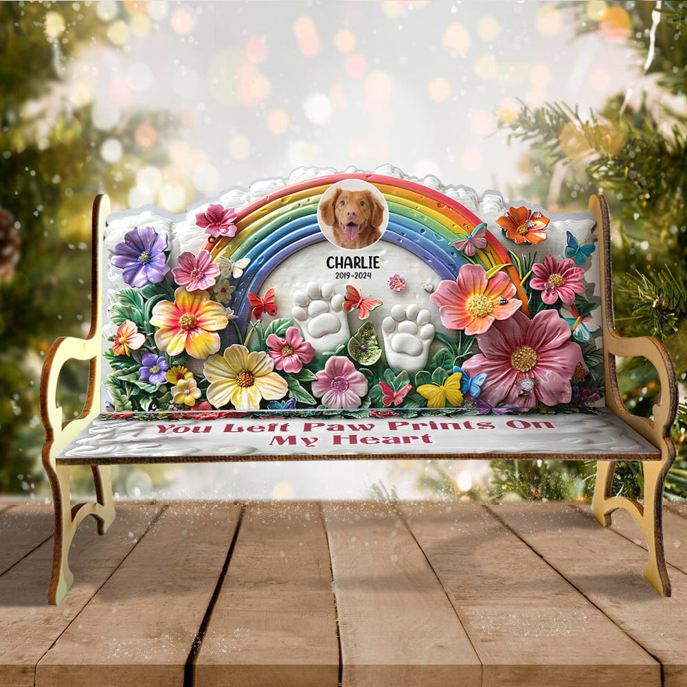 You Left Paws Prints On Our Hearts - Personalized Dog Wooden Bench