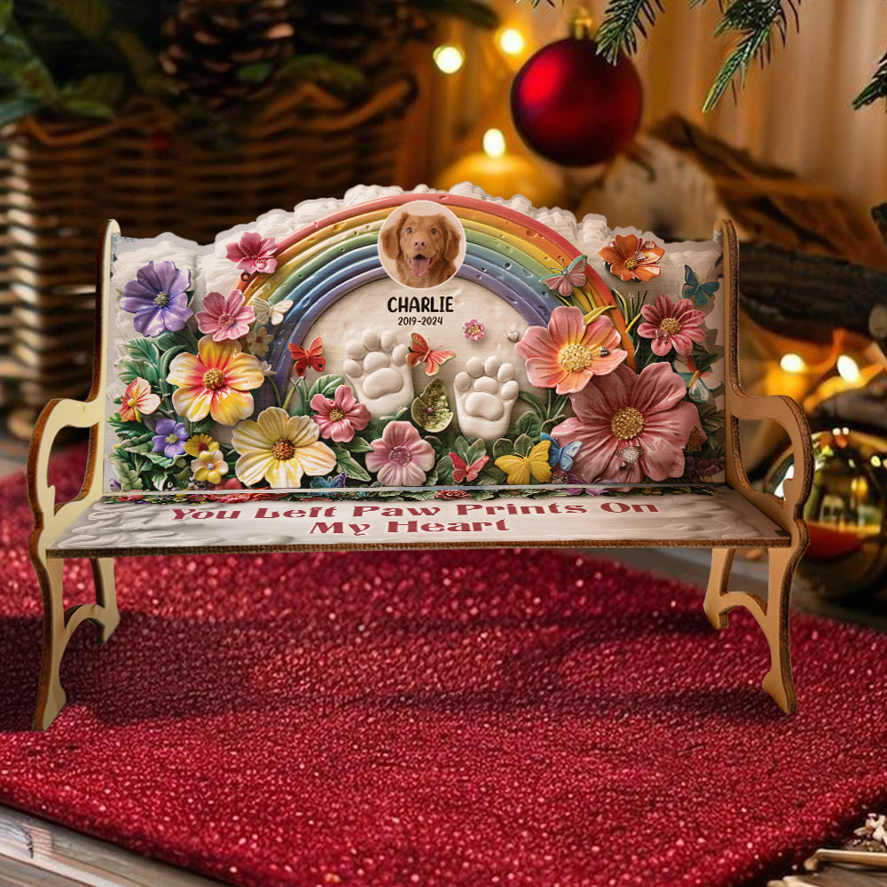 You Left Paws Prints On Our Hearts - Personalized Dog Wooden Bench