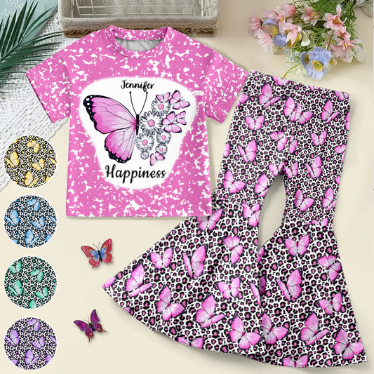 Papillons du bonheur - T-shirt enfant personnalisé et leggings évasés