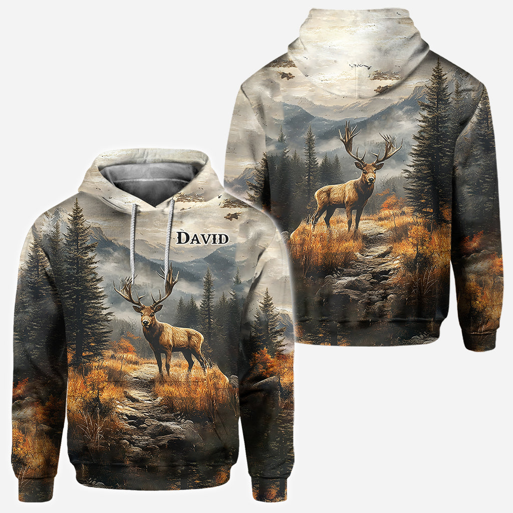 T-shirt de chasse personnalisé « Beau cerf » avec nom au choix - Motif : cerf magnifique