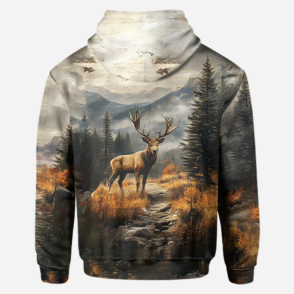 T-shirt de chasse personnalisé « Beau cerf » avec nom au choix - Motif : cerf magnifique