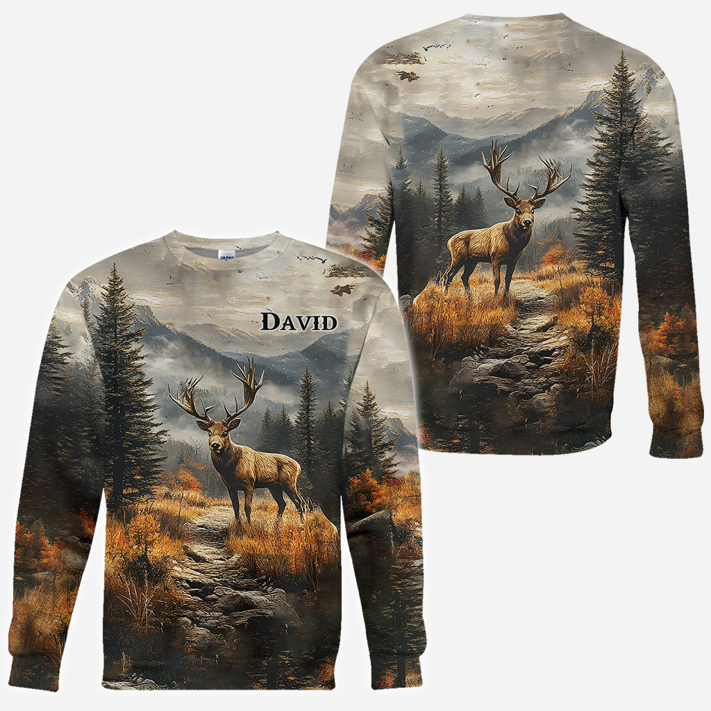 T-shirt de chasse personnalisé « Beau cerf » avec nom au choix - Motif : cerf magnifique