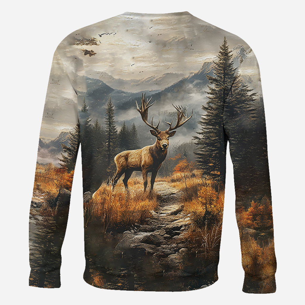 T-shirt de chasse personnalisé « Beau cerf » avec nom au choix - Motif : cerf magnifique