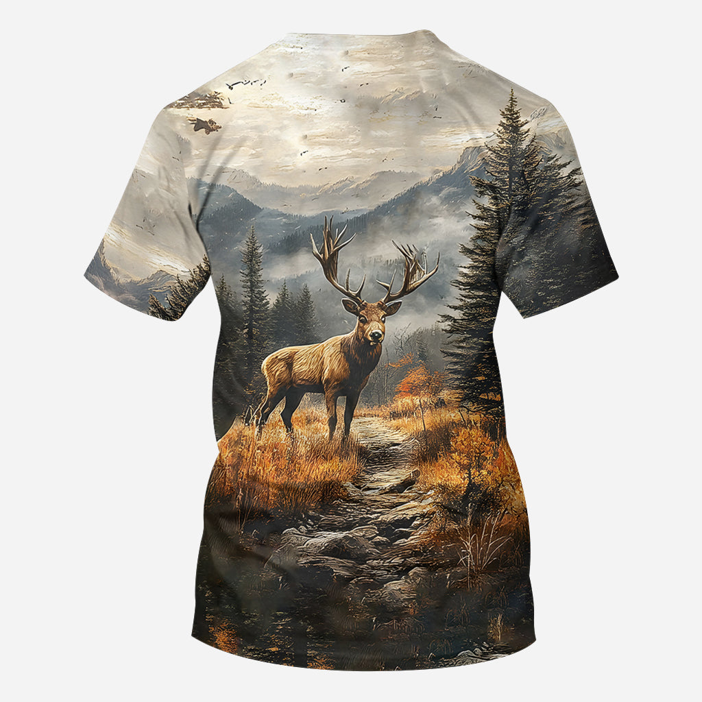 T-shirt de chasse personnalisé « Beau cerf » avec nom au choix - Motif : cerf magnifique