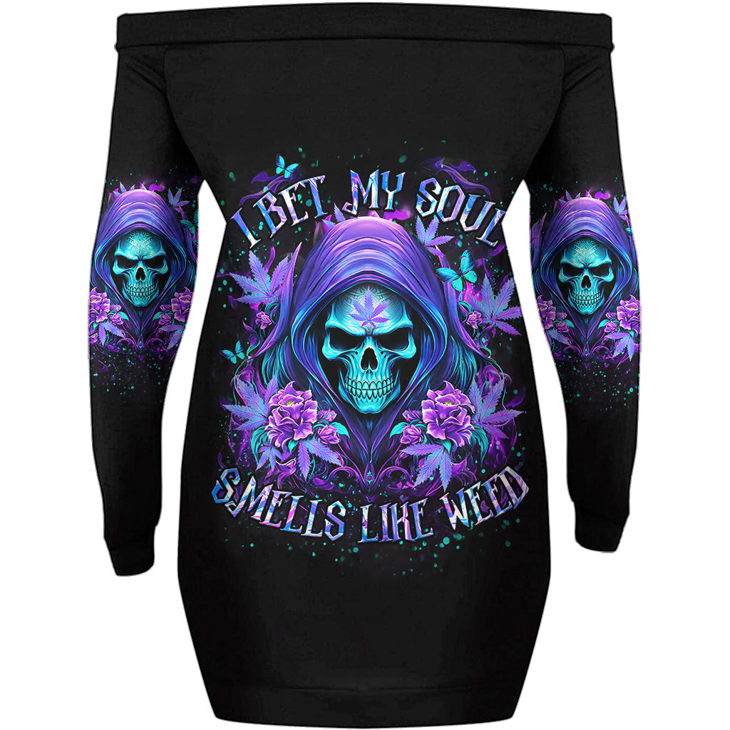 I Bet My Soul - Personalized Weed Off Shoulder Long Sleeve Dress