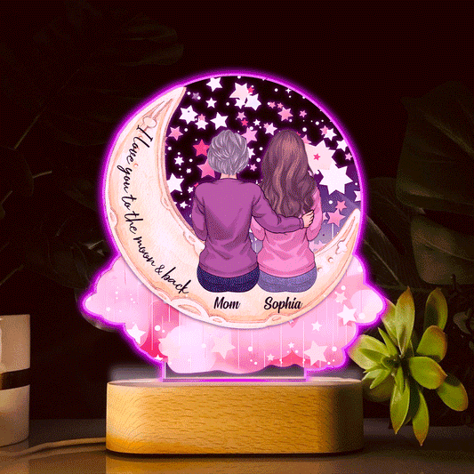 Je t'aime jusqu'à la lune et retour - Socle lumineux personnalisé en forme de maman