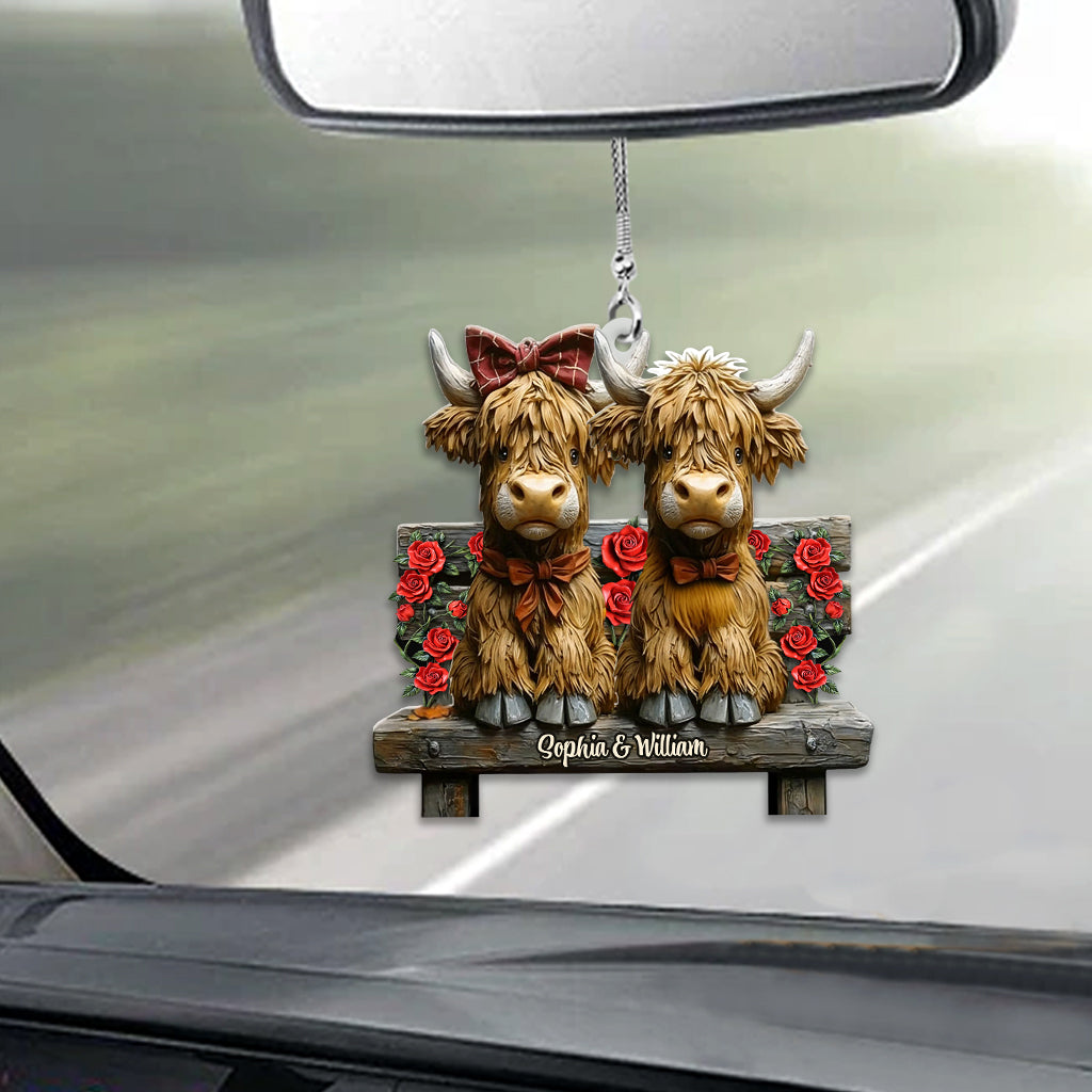 Couple de vaches des Highlands adorables - Ornement de voiture personnalisé