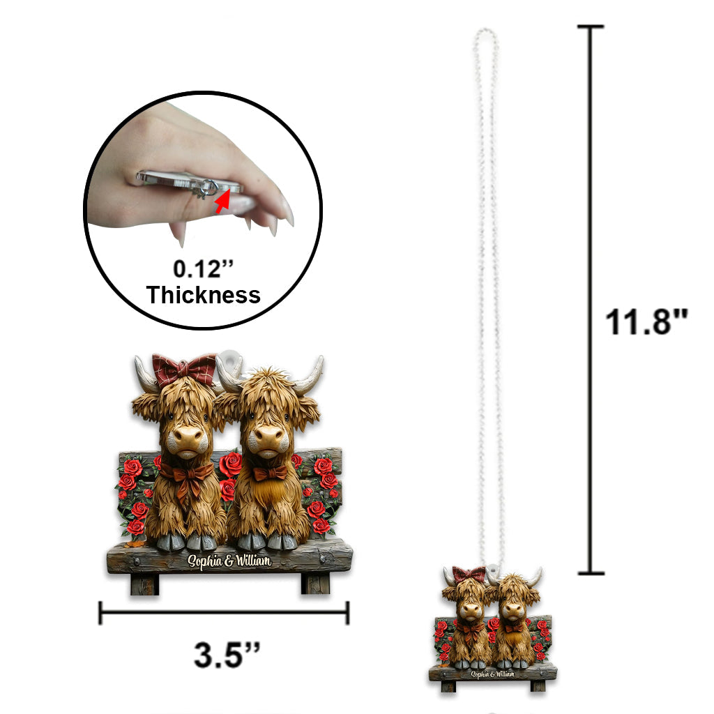 Couple de vaches des Highlands adorables - Ornement de voiture personnalisé