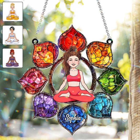 Symbole Om vibrant - Ornement attrape-soleil de yoga personnalisé à suspendre à la fenêtre 