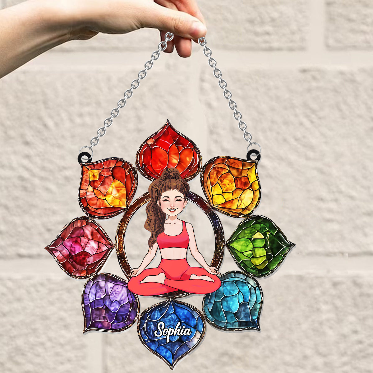 Symbole Om vibrant - Ornement attrape-soleil de yoga personnalisé à suspendre à la fenêtre 