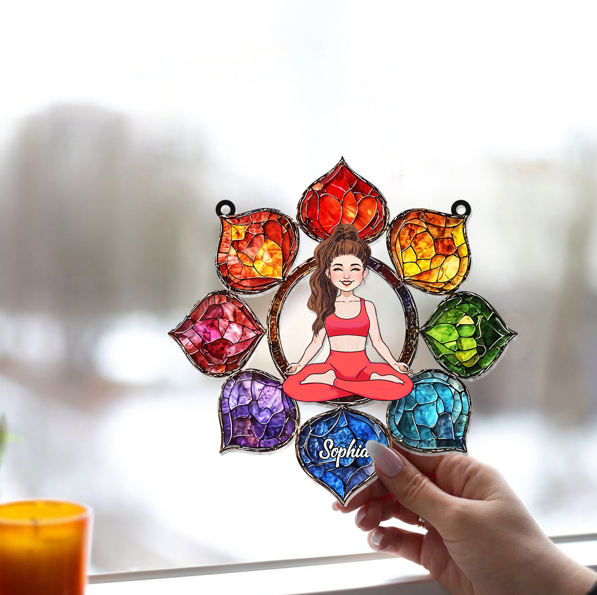 Symbole Om vibrant - Ornement attrape-soleil de yoga personnalisé à suspendre à la fenêtre 