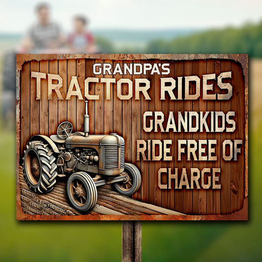 Promenade en tracteur - Panneau métallique rectangulaire personnalisé pour grand-père
