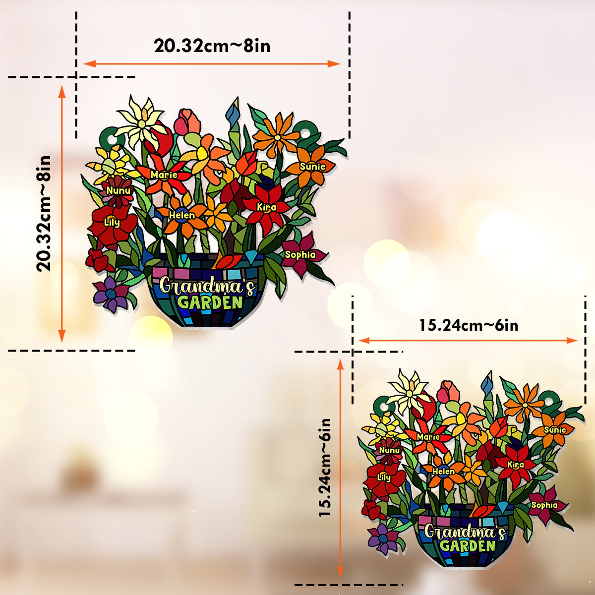 Jardin de grand-mère - Attrape-soleil personnalisé à suspendre à la fenêtre 