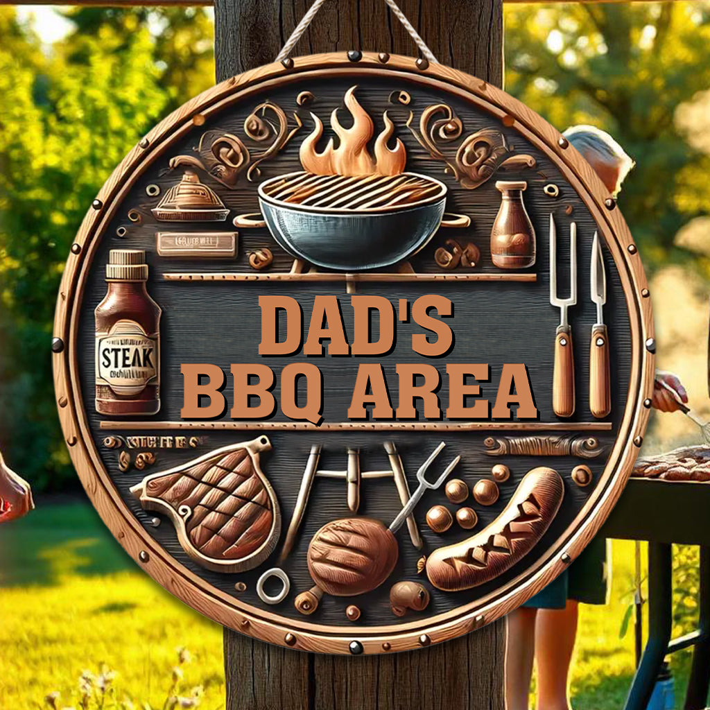 Gift For BBQ Dad, Husband... - Personalized Father Round Wood Sign