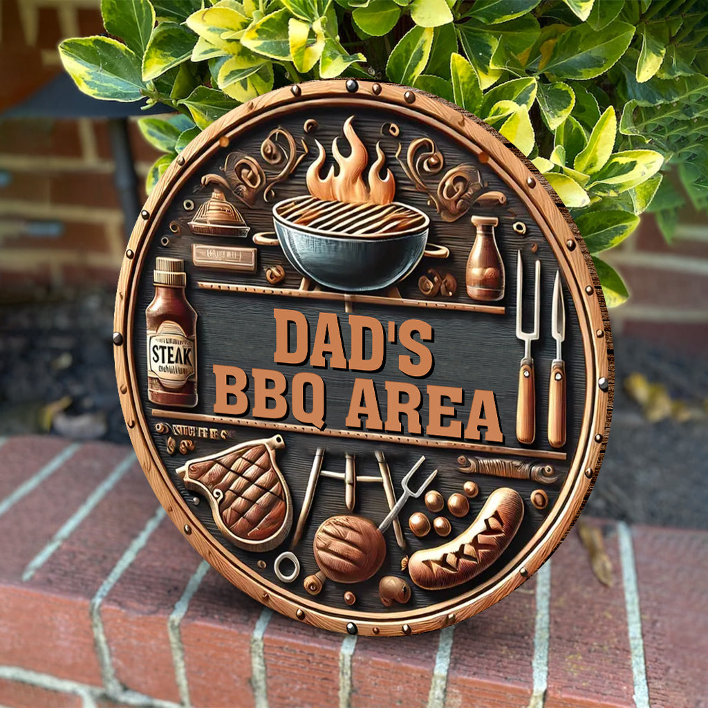 Gift For BBQ Dad, Husband... - Personalized Father Round Wood Sign