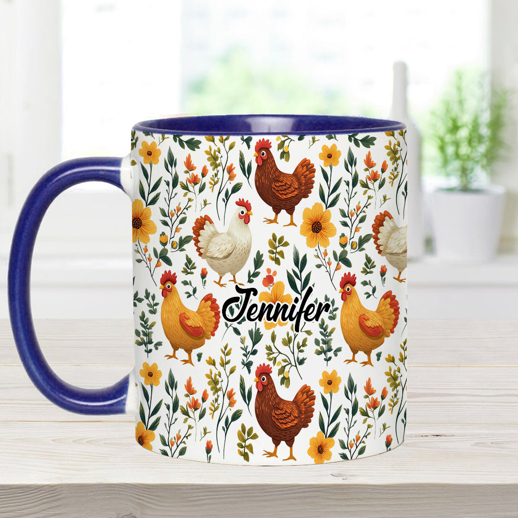 Mug personnalisé à motif de poules fleuries - Mug à thème poules mignonnes