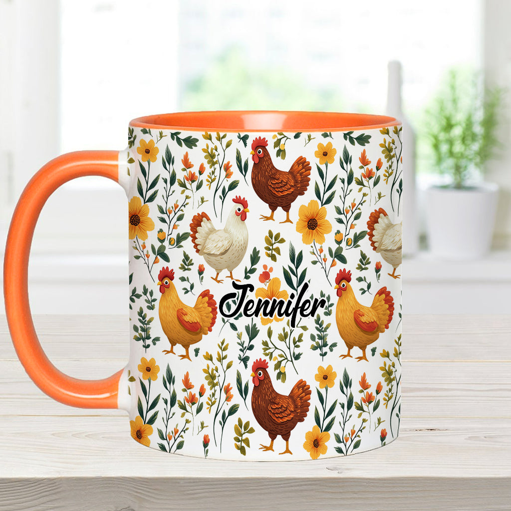 Mug personnalisé à motif de poules fleuries - Mug à thème poules mignonnes