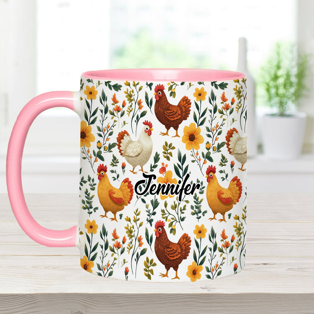 Mug personnalisé à motif de poules fleuries - Mug à thème poules mignonnes