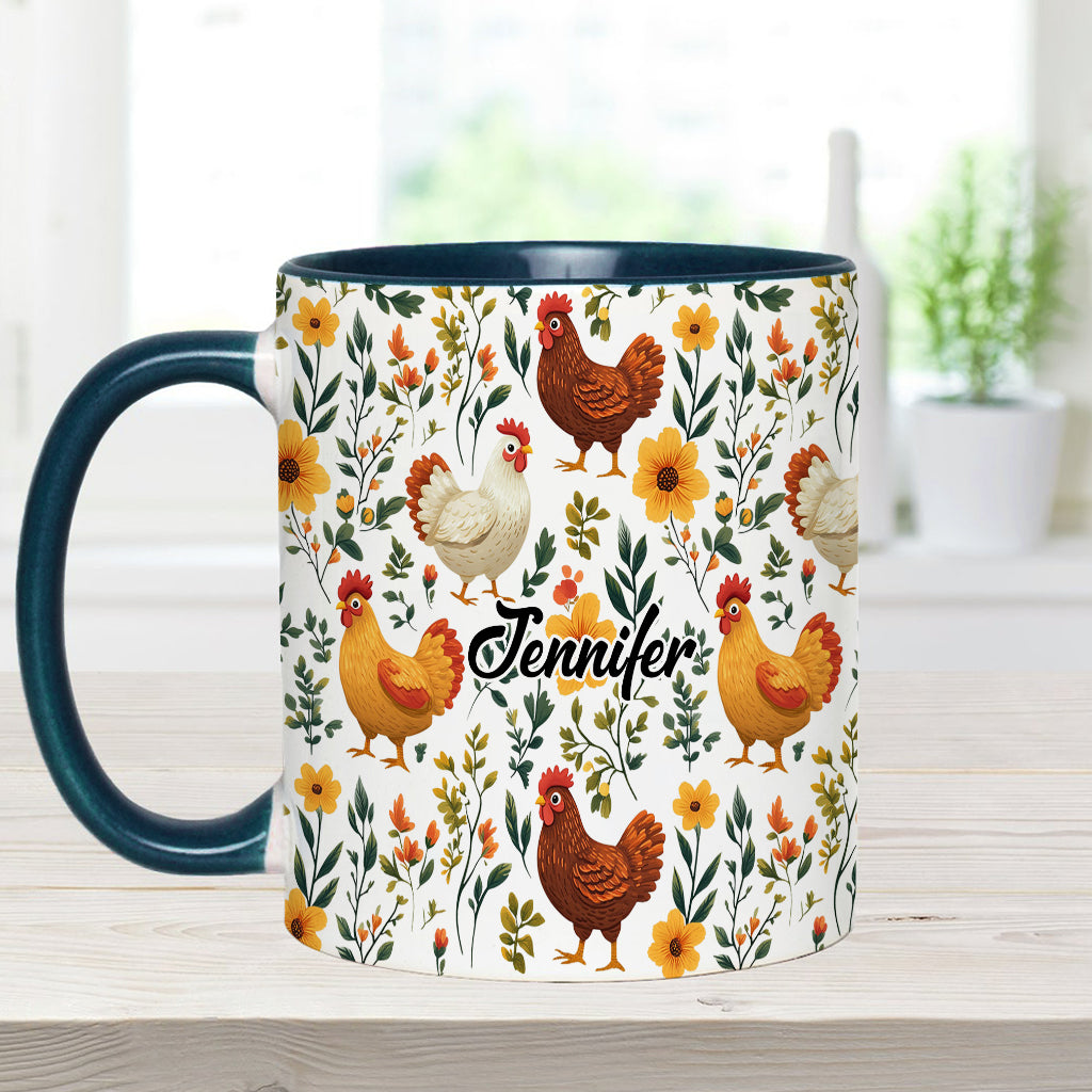 Mug personnalisé à motif de poules fleuries - Mug à thème poules mignonnes