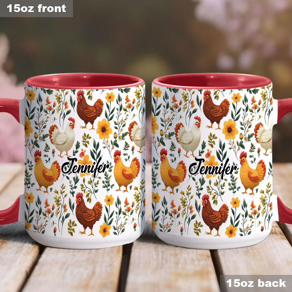Mug personnalisé à motif de poules fleuries - Mug à thème poules mignonnes