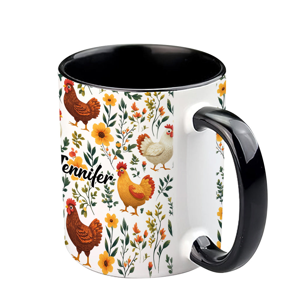 Mug personnalisé à motif de poules fleuries - Mug à thème poules mignonnes
