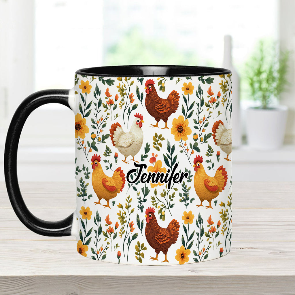 Mug personnalisé à motif de poules fleuries - Mug à thème poules mignonnes