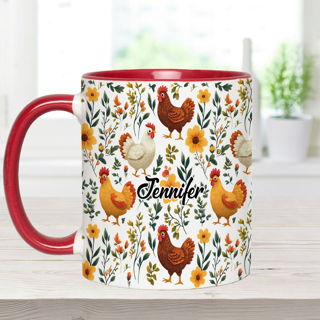 Mug personnalisé à motif de poules fleuries - Mug à thème poules mignonnes