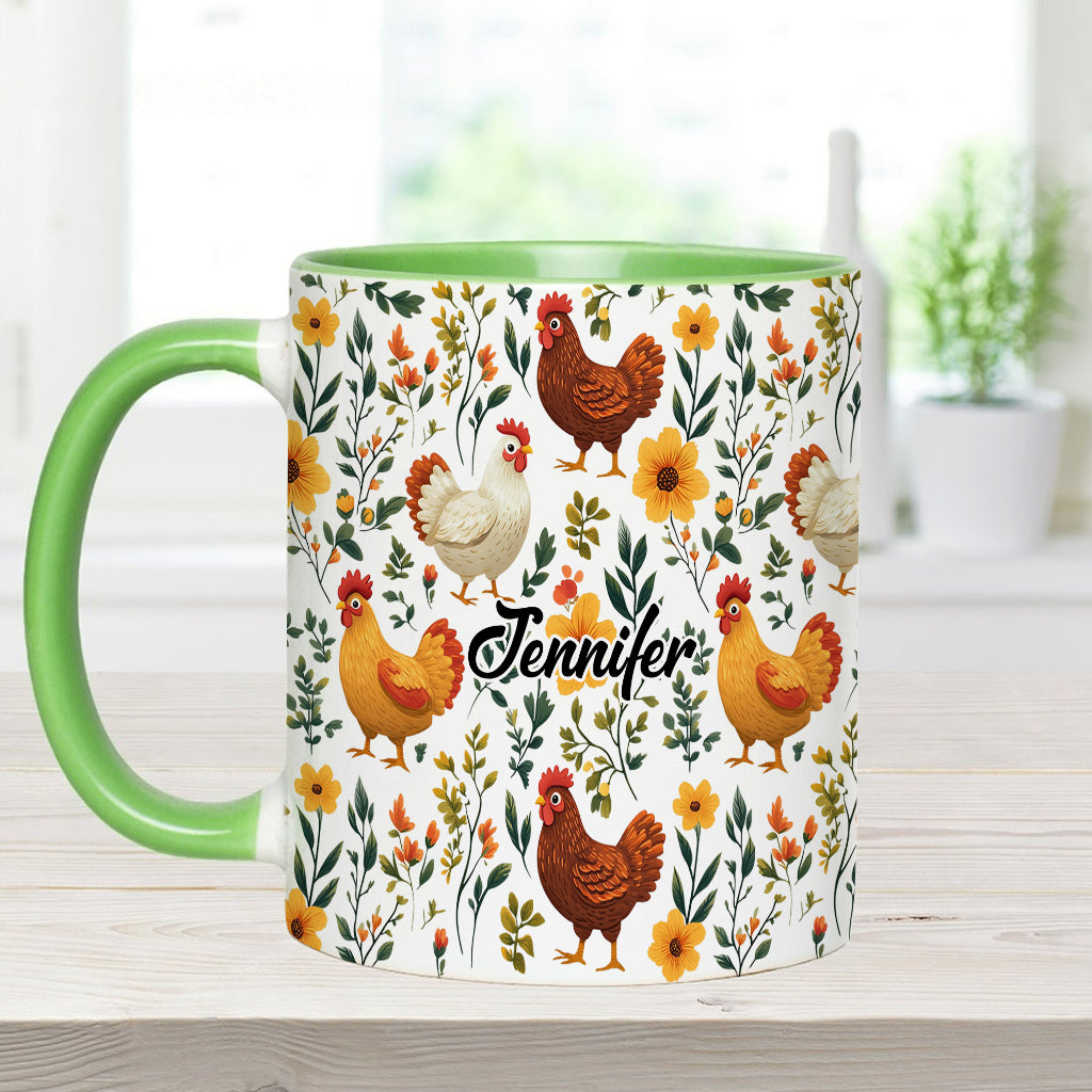 Mug personnalisé à motif de poules fleuries - Mug à thème poules mignonnes