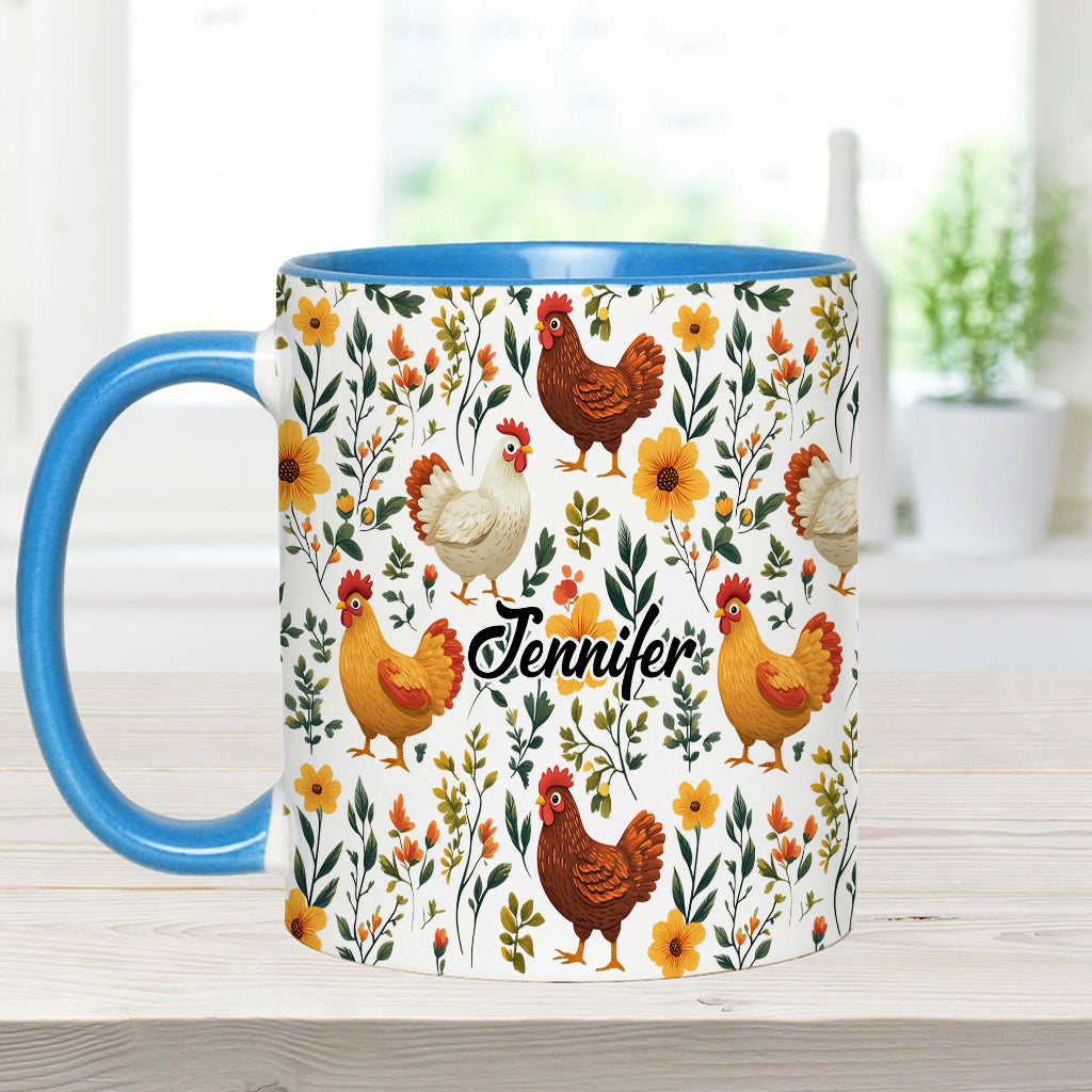 Mug personnalisé à motif de poules fleuries - Mug à thème poules mignonnes