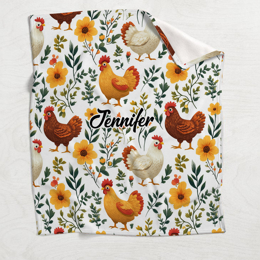 Cute Floral Chickens - Personalized Chicken Blanket