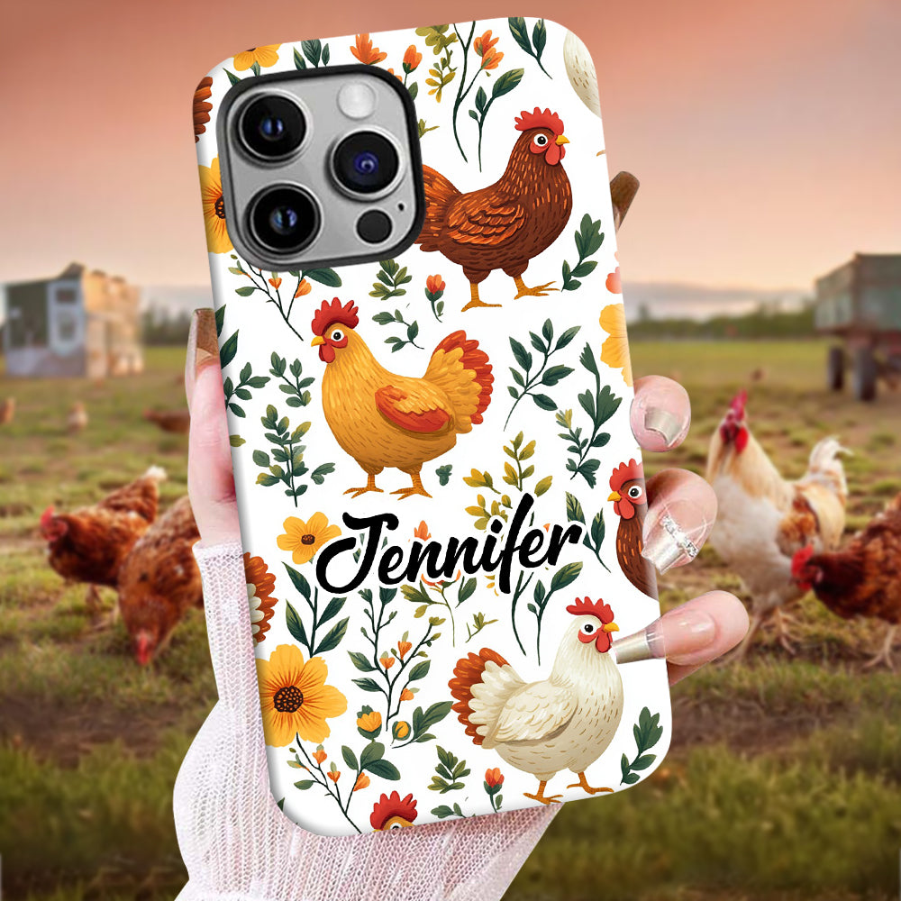 Coque de téléphone personnalisée avec motif de poules fleuries mignonnes - Coque de téléphone imprimée avec des poules - Motifs de poules - Mignonnes