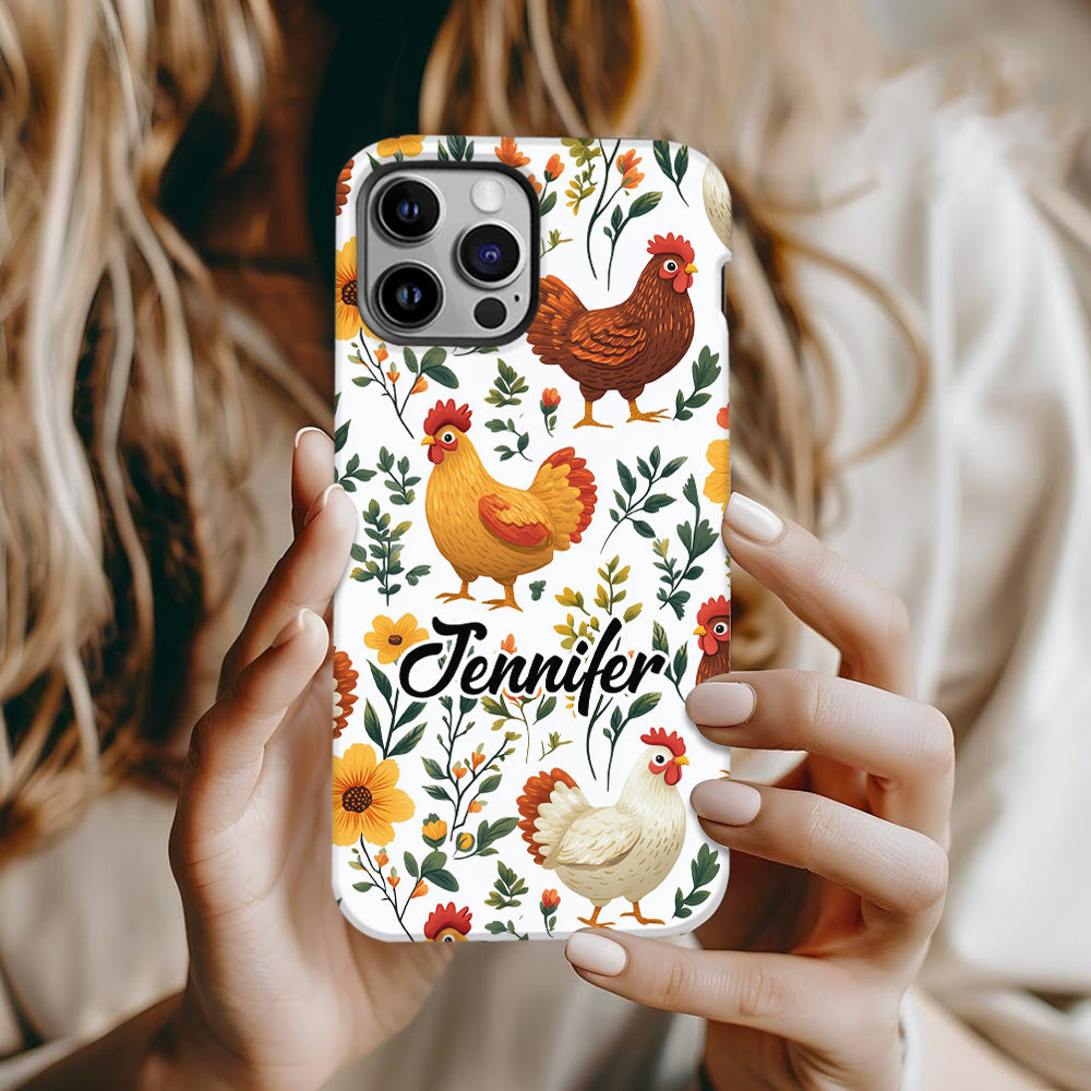 Coque de téléphone personnalisée avec motif de poules fleuries mignonnes - Coque de téléphone imprimée avec des poules - Motifs de poules - Mignonnes