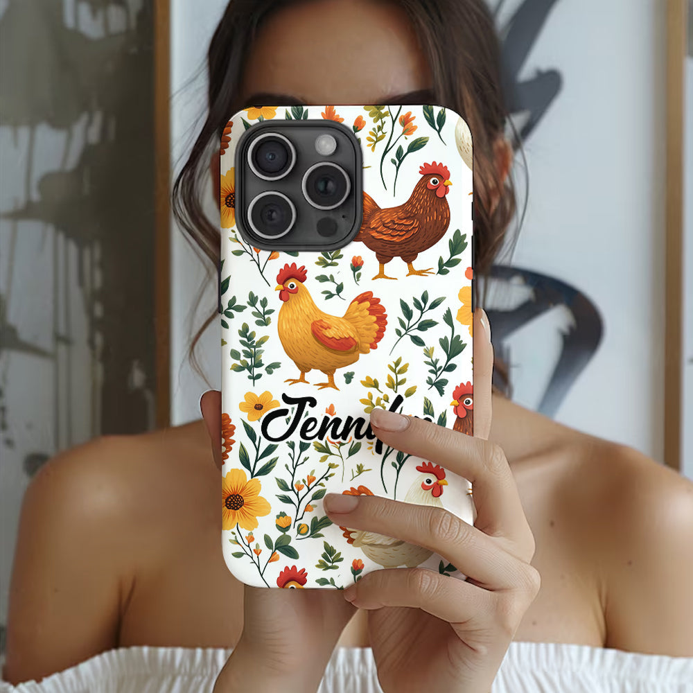 Coque de téléphone personnalisée avec motif de poules fleuries mignonnes - Coque de téléphone imprimée avec des poules - Motifs de poules - Mignonnes