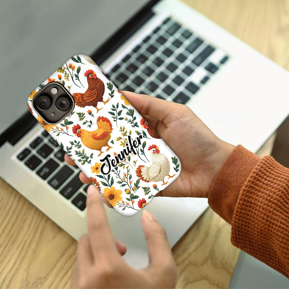 Coque de téléphone personnalisée avec motif de poules fleuries mignonnes - Coque de téléphone imprimée avec des poules - Motifs de poules - Mignonnes