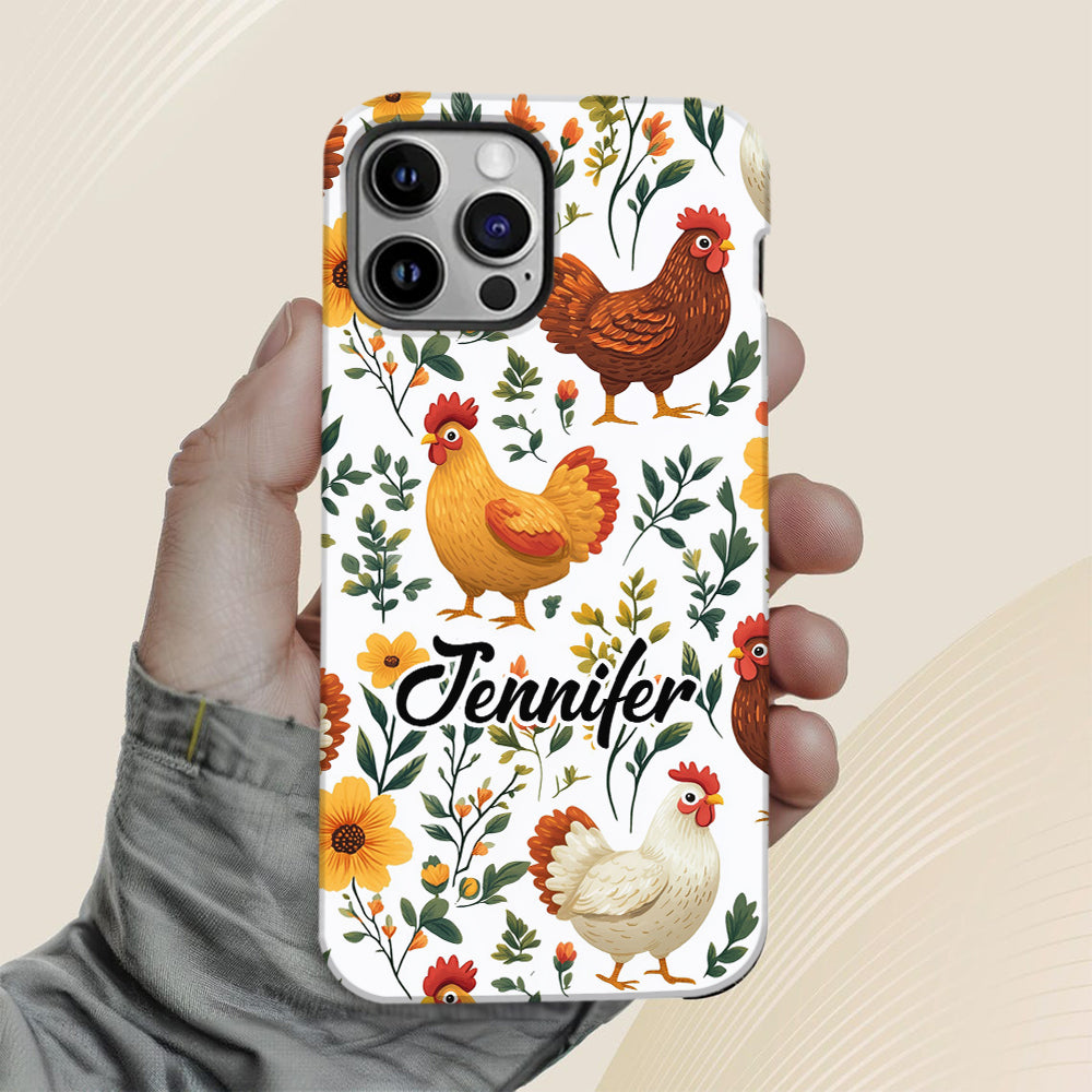 Coque de téléphone personnalisée avec motif de poules fleuries mignonnes - Coque de téléphone imprimée avec des poules - Motifs de poules - Mignonnes