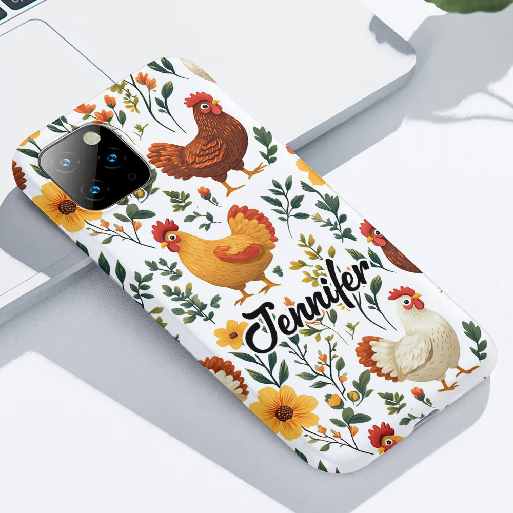Coque de téléphone personnalisée avec motif de poules fleuries mignonnes - Coque de téléphone imprimée avec des poules - Motifs de poules - Mignonnes