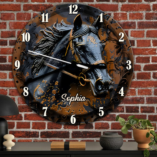 Superbe horloge murale personnalisée à motif cheval