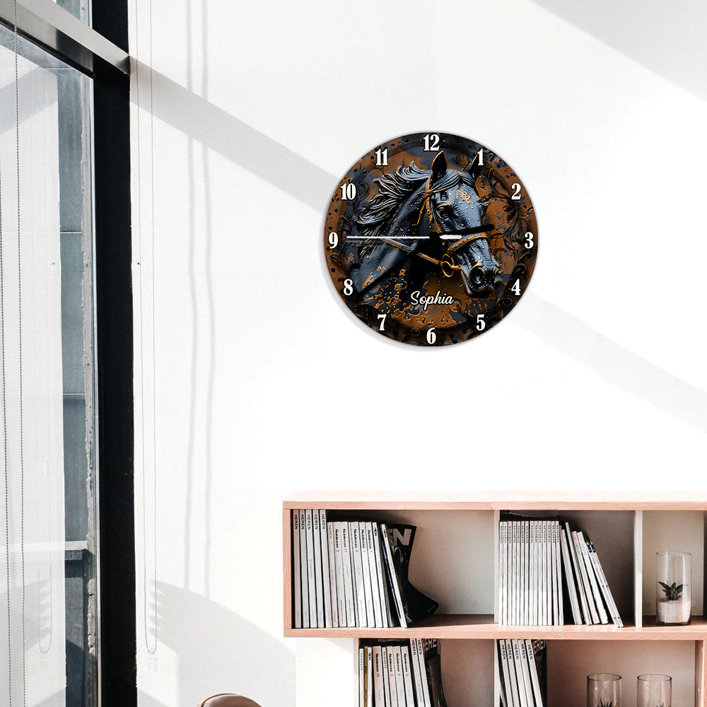 Superbe horloge murale personnalisée à motif cheval